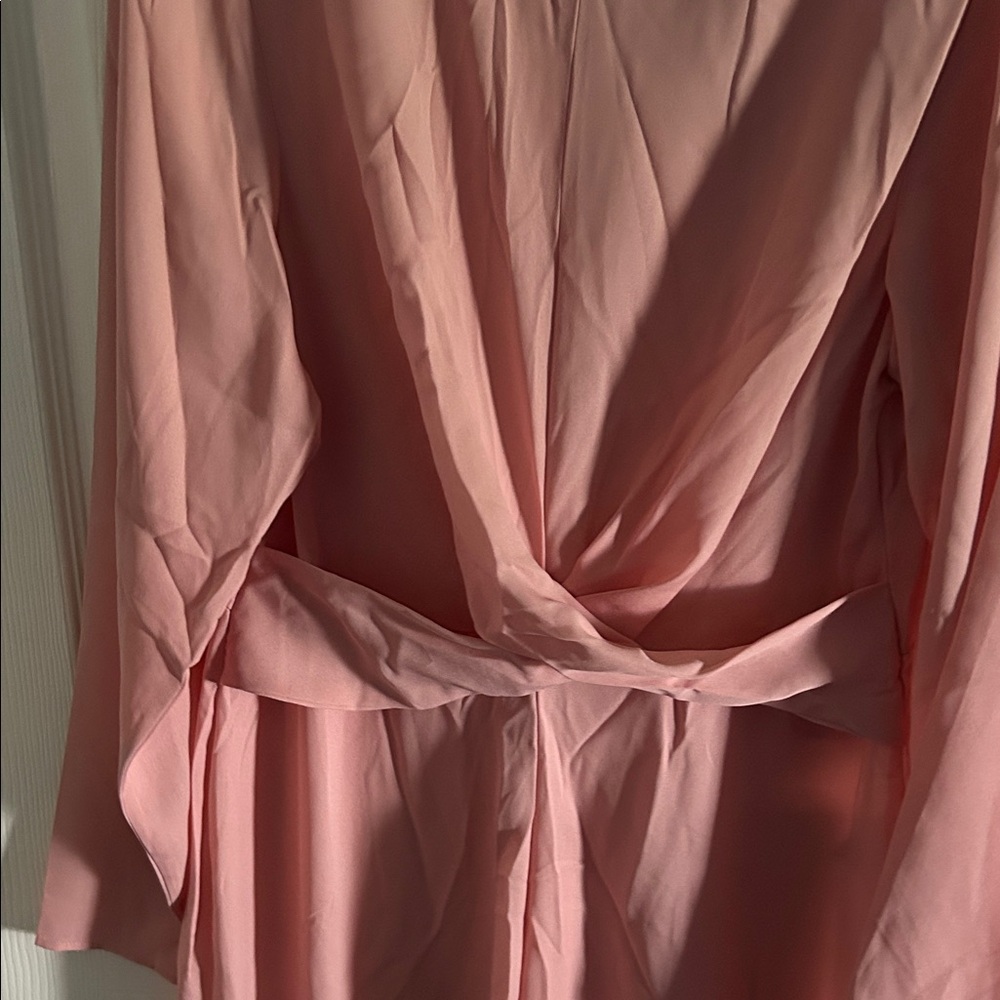 Boohoo Blush Pink Knot Front Woven Culotte Long Sleeve Wide Leg Jumpsuit - Picture 6 of 11